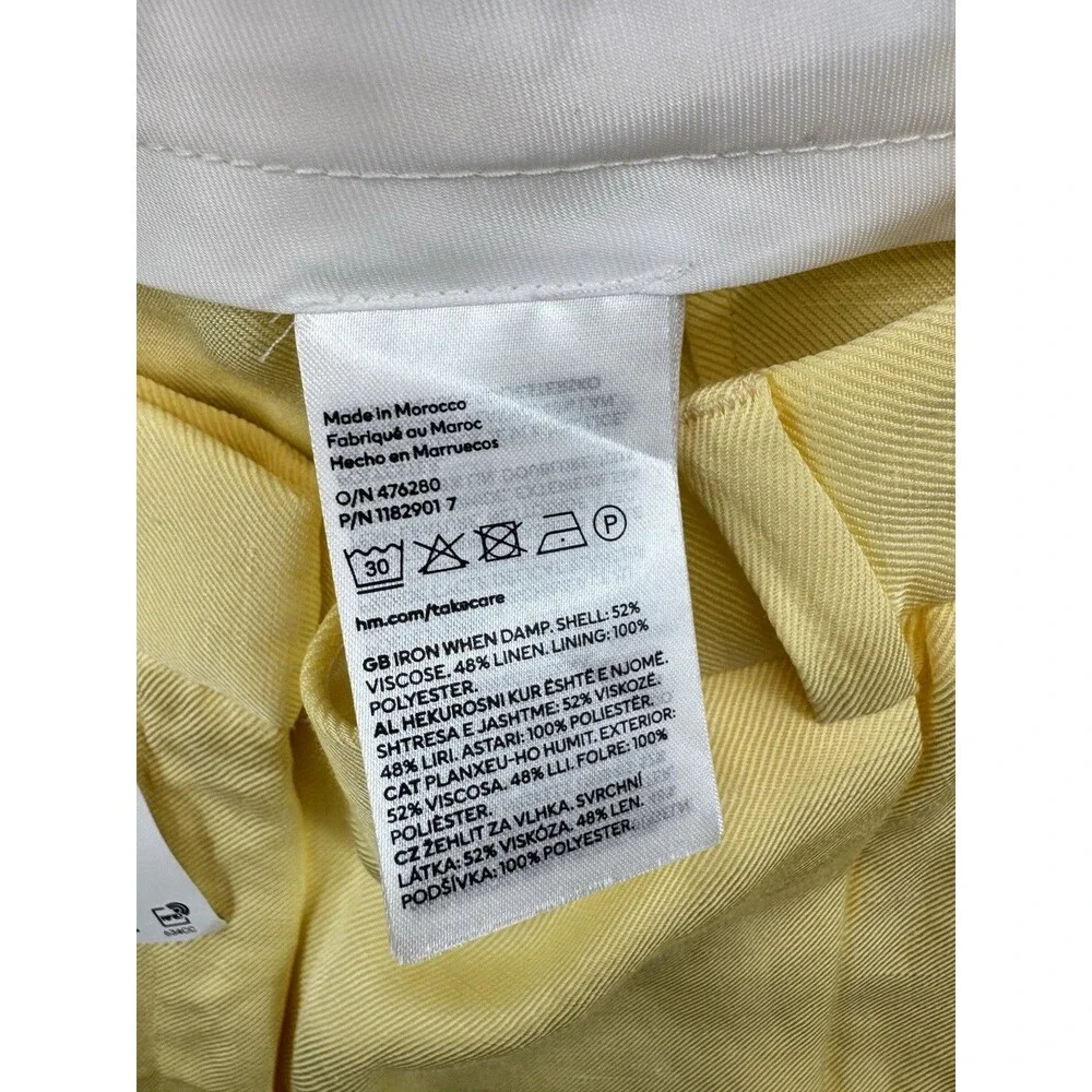 H&M Womens 14 Yellow Linen Blend Wide Leg Pleated Trousers Pants NWT